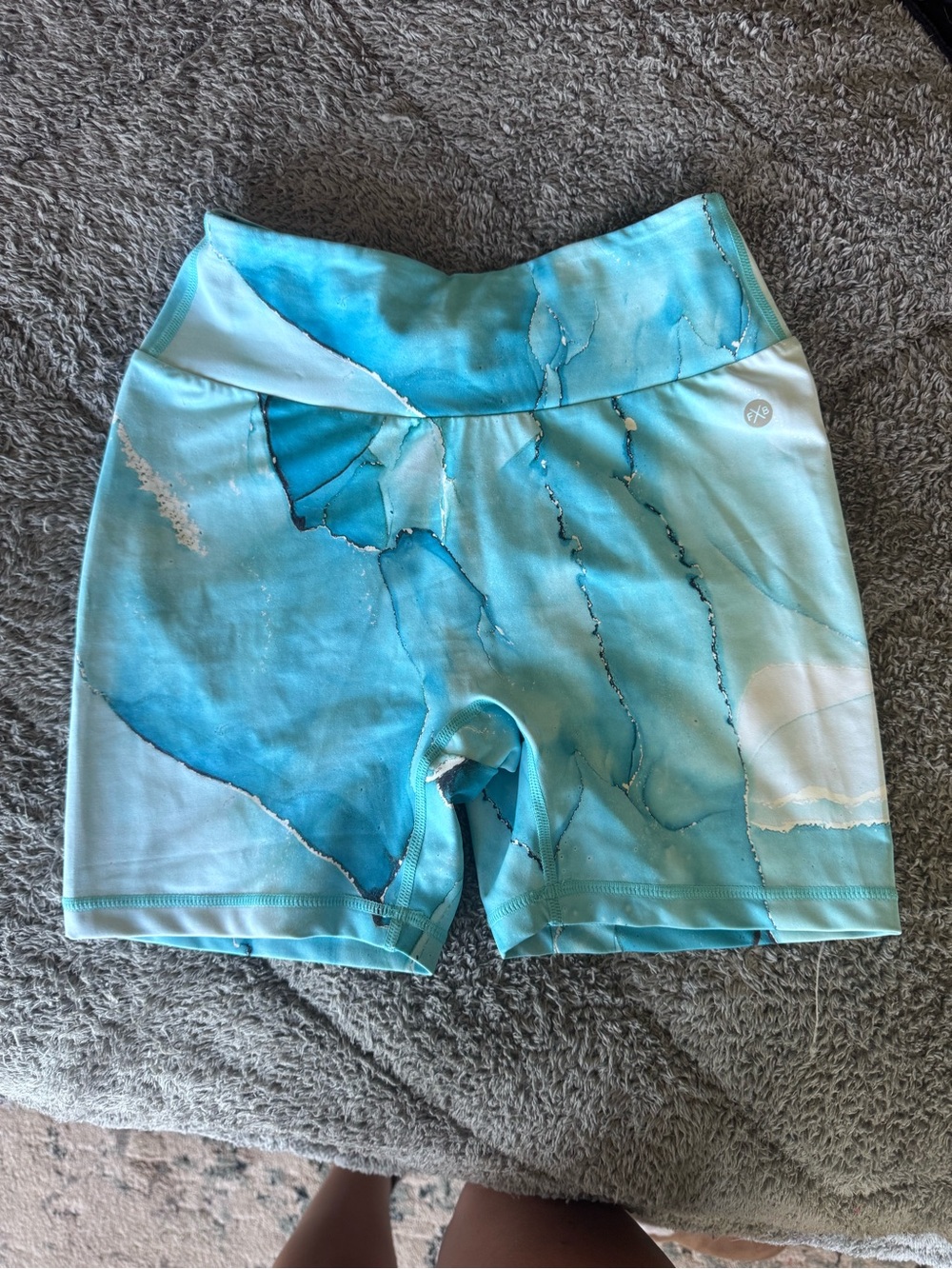 Fit Booty Apparel by Jessica Bass James Aqua Marble Print Workout Shorts